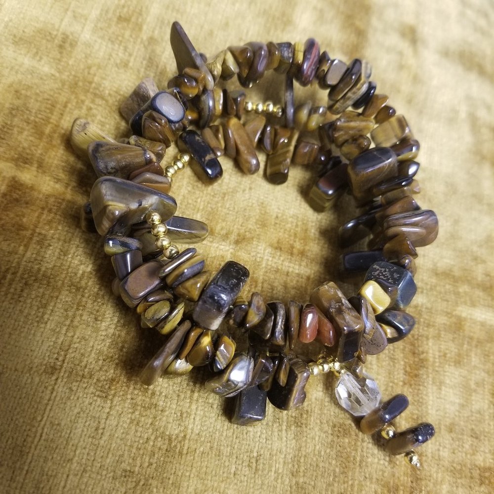 SOLD - Bracelet - Tigers Eye with Quartz Crystal
